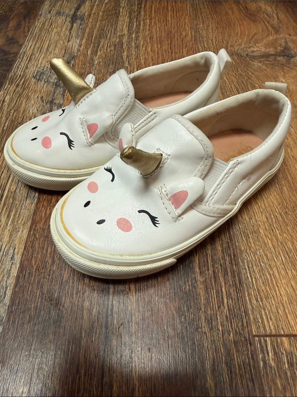 Old Navy White Unicorn Slip-On Sneakers with Gold Horn